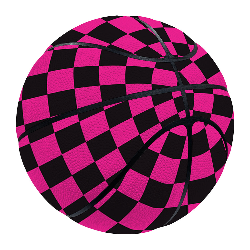 Magenta Pink And Black Checkered Print Basketball