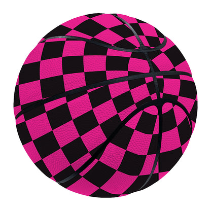 Magenta Pink And Black Checkered Print Basketball