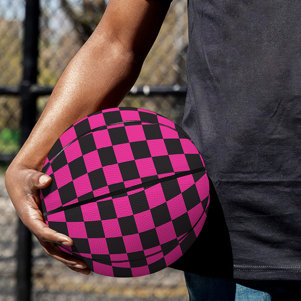 Magenta Pink And Black Checkered Print Basketball