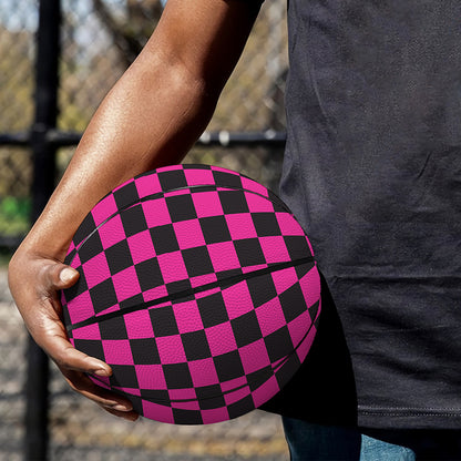 Magenta Pink And Black Checkered Print Basketball