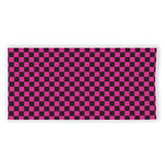 Magenta Pink And Black Checkered Print Beach Towel
