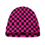 Magenta Pink And Black Checkered Print Beanie