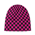 Magenta Pink And Black Checkered Print Beanie