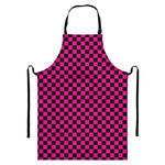 Magenta Pink And Black Checkered Print Bib Apron With Pocket