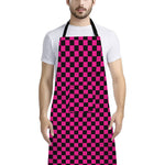 Magenta Pink And Black Checkered Print Bib Apron With Pocket