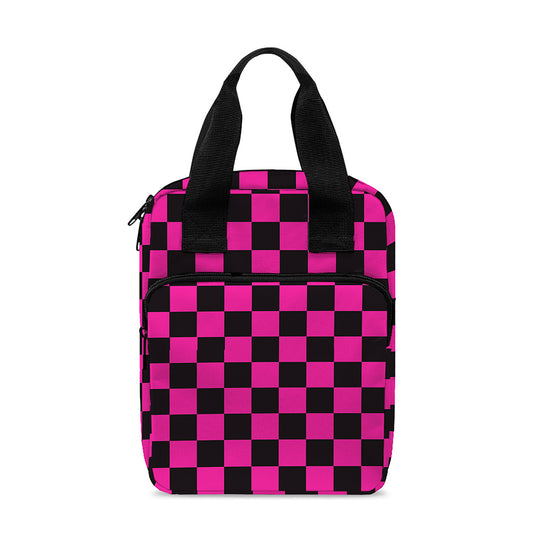 Magenta Pink And Black Checkered Print Bible Tote Bag