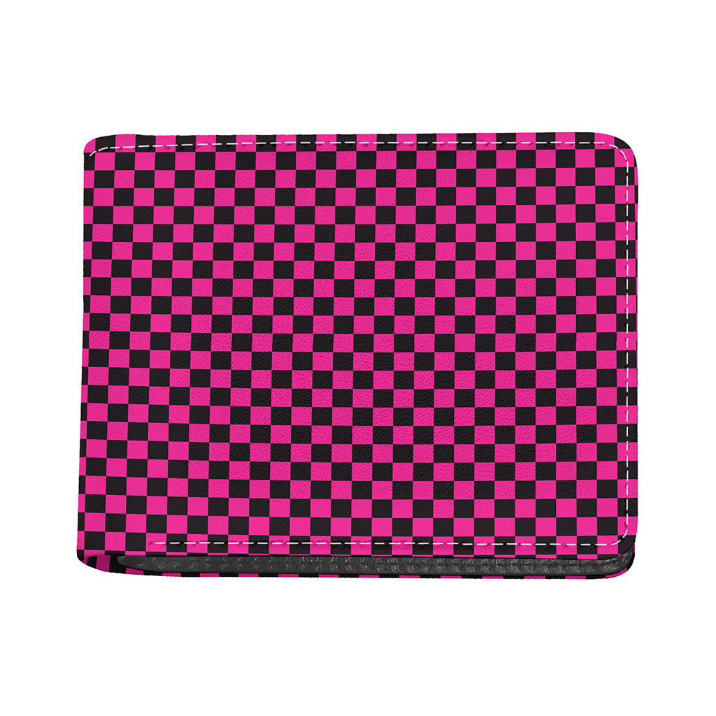 Magenta Pink And Black Checkered Print Bifold Wallet