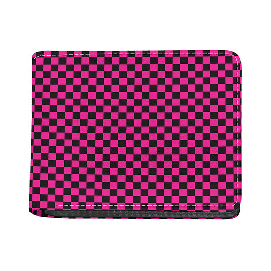 Magenta Pink And Black Checkered Print Bifold Wallet
