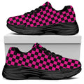 Magenta Pink And Black Checkered Print Black Chunky Shoes