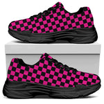 Magenta Pink And Black Checkered Print Black Chunky Shoes