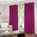 Magenta Pink And Black Checkered Print Blackout Grommet Curtains