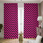 Magenta Pink And Black Checkered Print Blackout Pencil Pleat Curtains