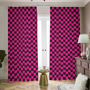 Magenta Pink And Black Checkered Print Blackout Pencil Pleat Curtains