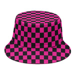 Magenta Pink And Black Checkered Print Bucket Hat