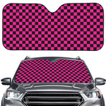 Magenta Pink And Black Checkered Print Car Windshield Sun Shade