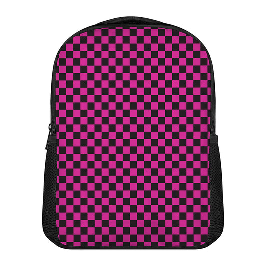 Magenta Pink And Black Checkered Print Casual Backpack
