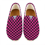 Magenta Pink And Black Checkered Print Casual Shoes