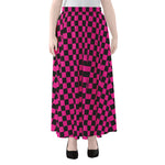 Magenta Pink And Black Checkered Print Chiffon Maxi Skirt