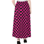 Magenta Pink And Black Checkered Print Chiffon Maxi Skirt