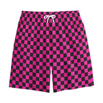 Magenta Pink And Black Checkered Print Cotton Shorts