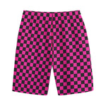 Magenta Pink And Black Checkered Print Cotton Shorts