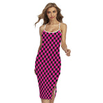 Magenta Pink And Black Checkered Print Cross Back Cami Dress
