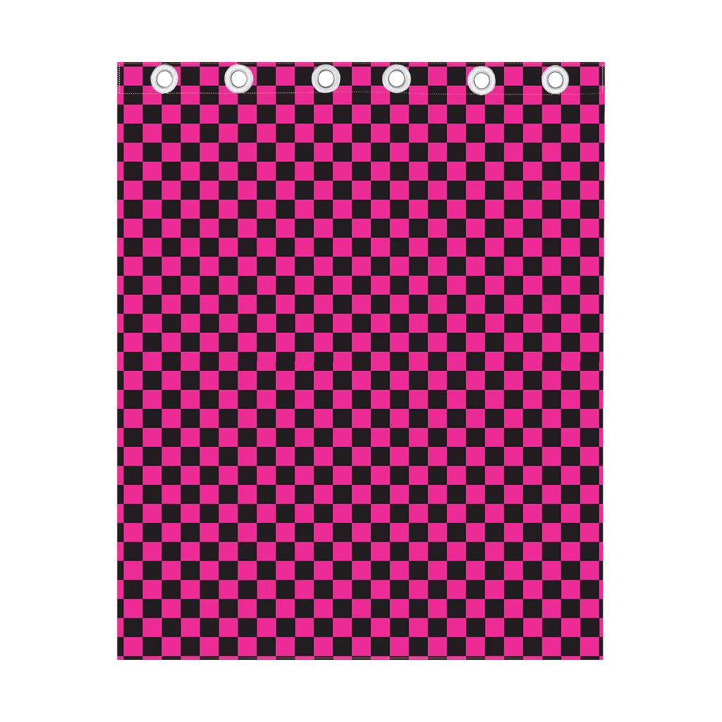 Magenta Pink And Black Checkered Print Curtain
