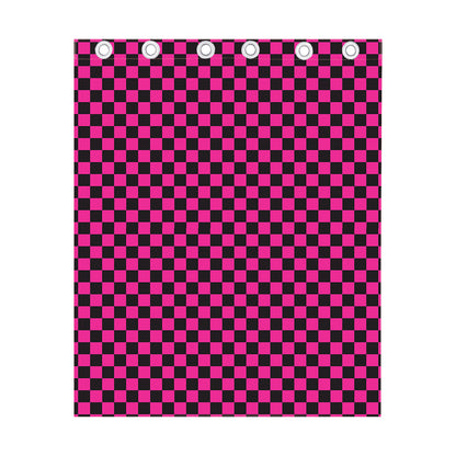 Magenta Pink And Black Checkered Print Curtain
