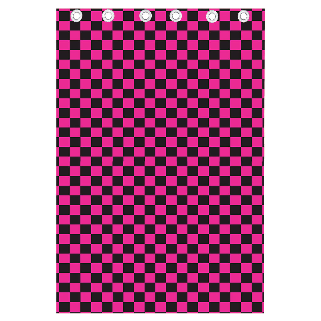 Magenta Pink And Black Checkered Print Curtain