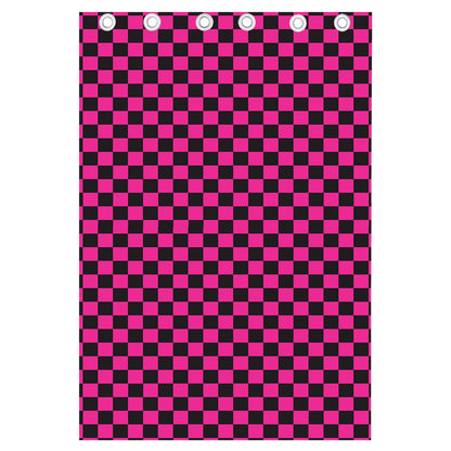 Magenta Pink And Black Checkered Print Curtain