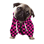 Magenta Pink And Black Checkered Print Dog Zip Up Hoodie