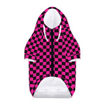 Magenta Pink And Black Checkered Print Dog Zip Up Hoodie