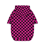 Magenta Pink And Black Checkered Print Dog Zip Up Hoodie