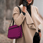 Magenta Pink And Black Checkered Print Double Strap Bible Bag