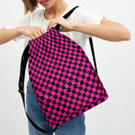 Magenta Pink And Black Checkered Print Drawstring Backpack