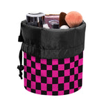 Magenta Pink And Black Checkered Print Drawstring Makeup Bag