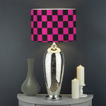 Magenta Pink And Black Checkered Print Drum Lamp Shade