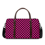 Magenta Pink And Black Checkered Print Duffle Bag