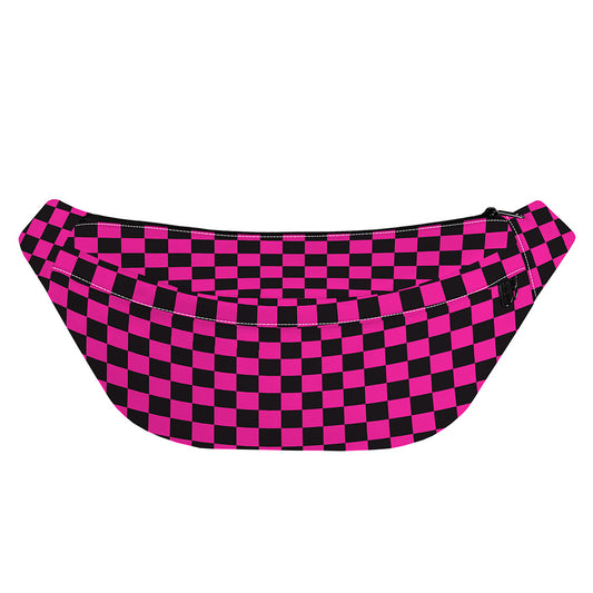 Magenta Pink And Black Checkered Print Fanny Pack