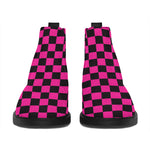 Magenta Pink And Black Checkered Print Flat Ankle Boots