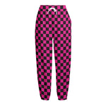 Magenta Pink And Black Checkered Print Fleece Lined Knit Pants