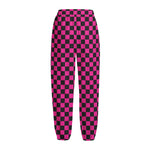 Magenta Pink And Black Checkered Print Fleece Lined Knit Pants