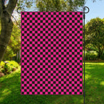 Magenta Pink And Black Checkered Print Garden Flag