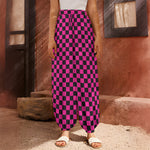 Magenta Pink And Black Checkered Print Harem Pants