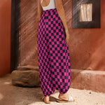 Magenta Pink And Black Checkered Print Harem Pants