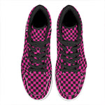Magenta Pink And Black Checkered Print High Top Leather Sneakers