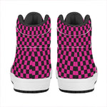 Magenta Pink And Black Checkered Print High Top Leather Sneakers