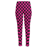 Magenta Pink And Black Checkered Print High-Waisted Pocket Leggings