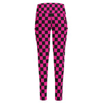 Magenta Pink And Black Checkered Print High-Waisted Pocket Leggings