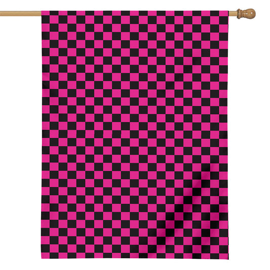 Magenta Pink And Black Checkered Print House Flag
